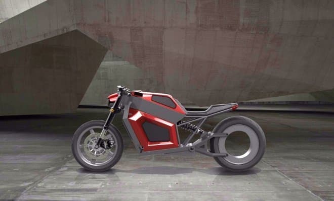 リアにハブレスホイールを採用した電動バイク、RMK Vehiclesの「E2」