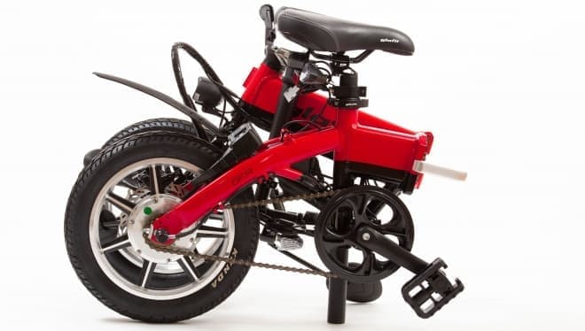 梅干しをイメージした赤い電動バイク － 折り畳める「glafitバイク GFR 