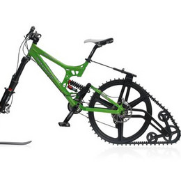 MTB をキャタピラ付きの雪上バイクに変える「KtracK 雪上自転車キット」―雪道をガンガン走れるぜい